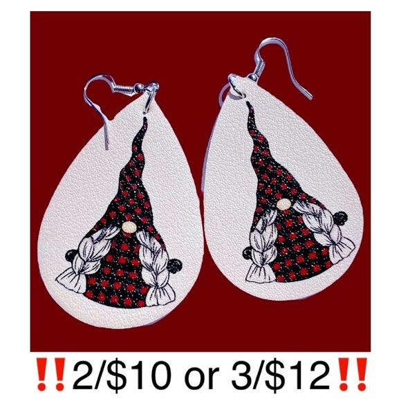 Buffalo Plaid Gnome Faux Leather Earrings - Picture 1 of 10